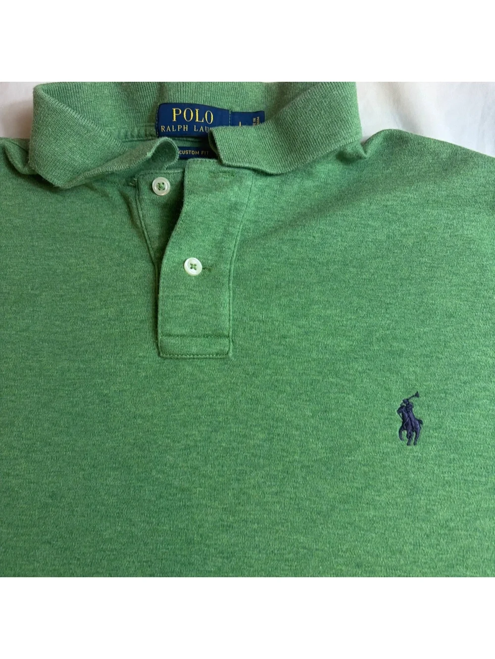 Polo Ralph Lauren Mens L Heather Green Polo Shirt Custom Fit Pony Logo